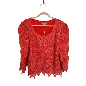 Pretty Angel Crochet Lace Embellished Topper Jacket Size XL Soft Red Boho NEW